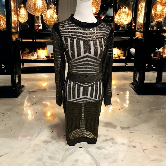 Stunning Black Sequin Sheer Velvet Cocktail Dress Size Small - Picture 1 of 4